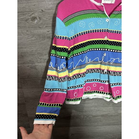 Susan‎ Bristol, Women's Colorful Zebra Fair Isle Pattern, Cardigan, Size Large - Picture 3 of 6